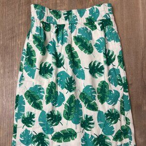 NWT! J.Crew Palm Leaf Summer Modest Linen Blend Skirt XXS